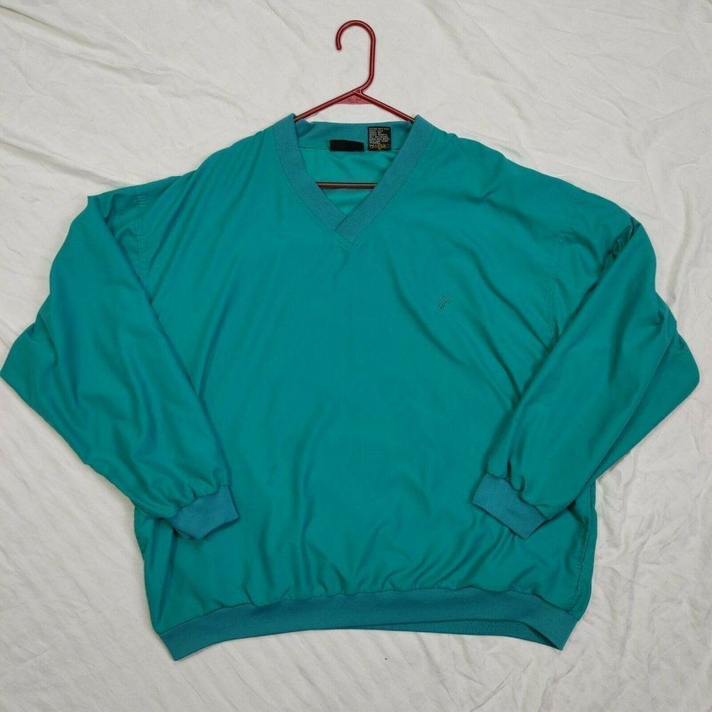 Vintage Jantzen Sport Mens Golf Jacket Teal Windbreaker V Neck Size XL Pullover